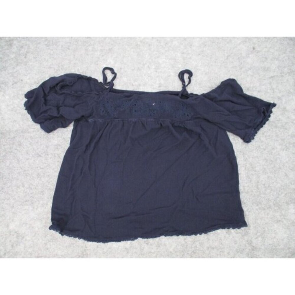 Love on a Hanger Womens Shirt Small Blue Cold Shoulder Casual Short Sleeves